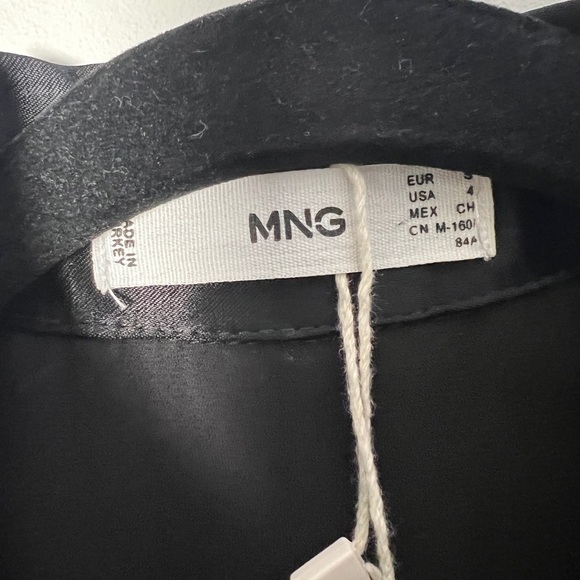 MANGO Black Satin Button Down Shirt Dress Flared Sleeves - Picture 7 of 8